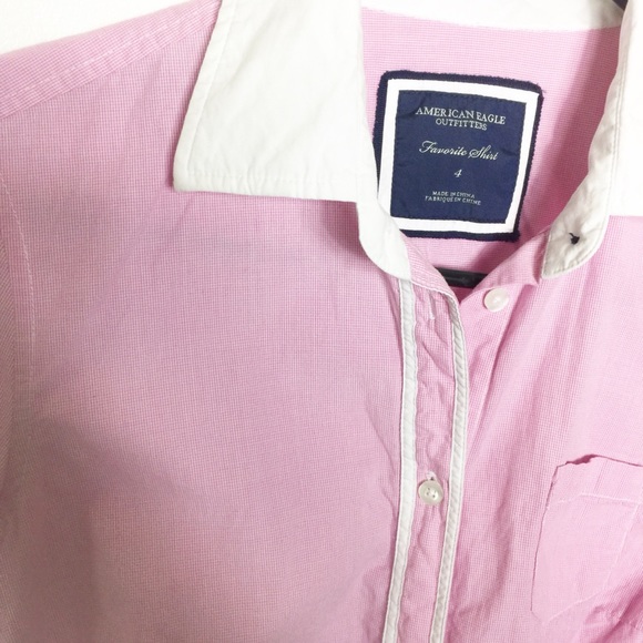 American Eagle Pink White Button Down Shirt - Picture 2 of 4